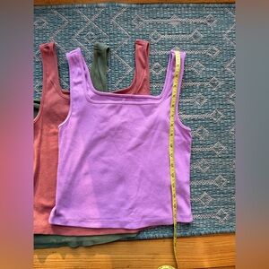Old Navy Purple, Rust and Olive green crop tanks 3. Various blends of cotton. L